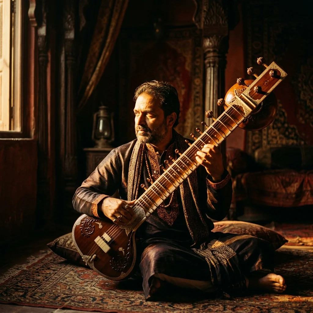 Sitar Melody in Shadows - Photo by Kolkata film editor Niladri Roy